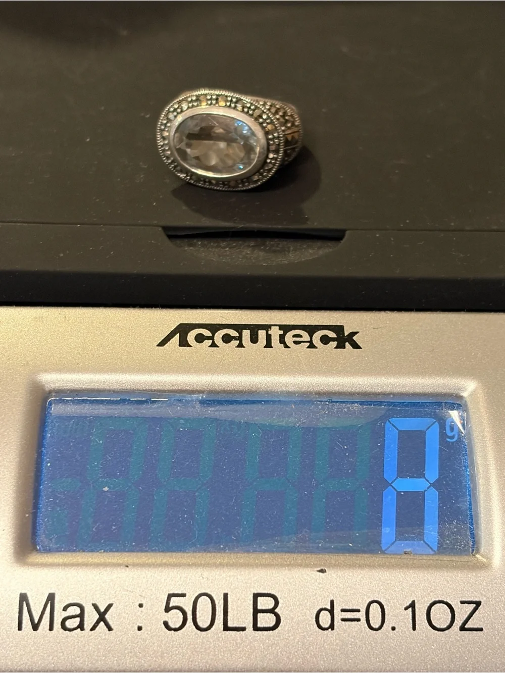 Vintage Art Deco sterling silver Prasiolite marcasite ring